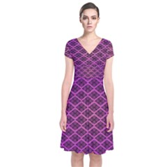 Pattern Texture Geometric Patterns Purple Short Sleeve Front Wrap Dress