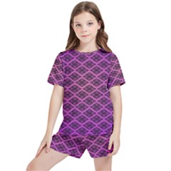 Pattern Texture Geometric Patterns Purple Kids  T-shirt And Sports Shorts Set