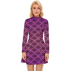 Pattern Texture Geometric Patterns Purple Long Sleeve Velour Longline Dress