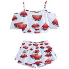 Summer Watermelon Pattern Kids  Off Shoulder Skirt Bikini