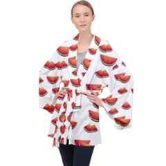 Summer Watermelon Pattern Long Sleeve Velvet Kimono  by Dutashop