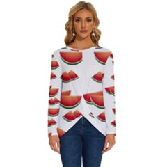 Summer Watermelon Pattern Long Sleeve Crew Neck Pullover Top by Dutashop