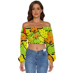 Fruit Food Wallpaper Long Sleeve Crinkled Weave Crop Top by Dutashop