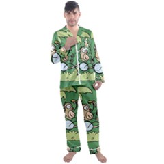 Ostrich Jungle Monkey Plants Men s Long Sleeve Satin Pajamas Set