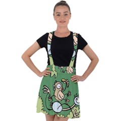 Ostrich Jungle Monkey Plants Velvet Suspender Skater Skirt