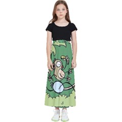 Ostrich Jungle Monkey Plants Kids  Flared Maxi Skirt by Bajindul