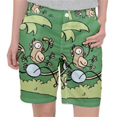 Ostrich Jungle Monkey Plants Women s Pocket Shorts