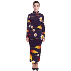 Flower Buds Floral Background Turtleneck Maxi Dress by Bajindul