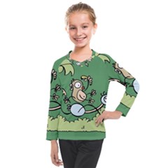 Ostrich Jungle Monkey Plants Kids  Long Mesh T-shirt