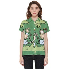 Ostrich Jungle Monkey Plants Short Sleeve Pocket Shirt