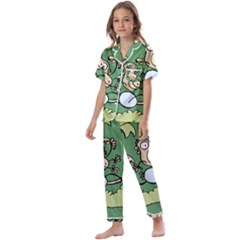 Ostrich Jungle Monkey Plants Kids  Satin Short Sleeve Pajamas Set