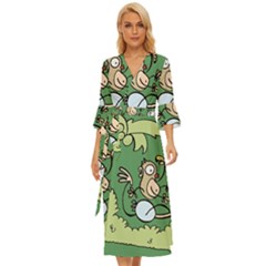 Ostrich Jungle Monkey Plants Midsummer Wrap Dress