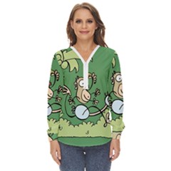 Ostrich Jungle Monkey Plants Zip Up Long Sleeve Blouse