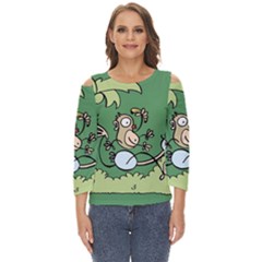 Ostrich Jungle Monkey Plants Cut Out Wide Sleeve Top