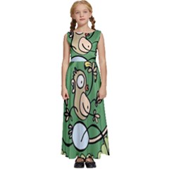 Ostrich Jungle Monkey Plants Kids  Satin Sleeveless Maxi Dress