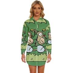 Ostrich Jungle Monkey Plants Womens Long Sleeve Shirt Dress