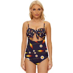 Flower Buds Floral Background Knot Front One-piece Swimsuit by Bajindul