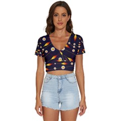 Flower Buds Floral Background V-neck Crop Top