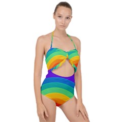 Rainbow Background Colorful Scallop Top Cut Out Swimsuit by Bajindul
