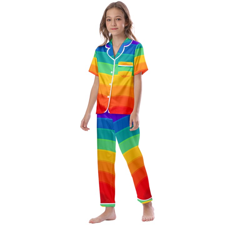 Rainbow Background Colorful Kids  Satin Short Sleeve Pajamas Set