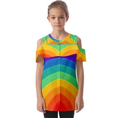 Rainbow Background Colorful Fold Over Open Sleeve Top