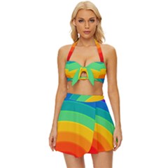 Rainbow Background Colorful Vintage Style Bikini Top And Skirt Set 