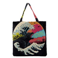 Retro Wave Kaiju Godzilla Japanese Pop Art Style Grocery Tote Bag by Modalart