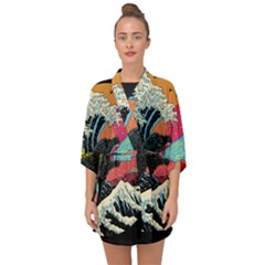 Retro Wave Kaiju Godzilla Japanese Pop Art Style Half Sleeve Chiffon Kimono by Modalart