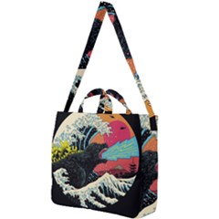 Retro Wave Kaiju Godzilla Japanese Pop Art Style Square Shoulder Tote Bag by Modalart