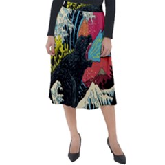 Retro Wave Kaiju Godzilla Japanese Pop Art Style Classic Velour Midi Skirt  by Modalart