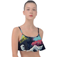 Retro Wave Kaiju Godzilla Japanese Pop Art Style Frill Bikini Top by Modalart