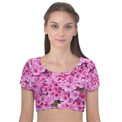 Beautiful Tree Flowers Velvet Short Sleeve Crop Top  by 1212