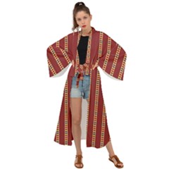 Pattern Background Red Stripes Maxi Kimono