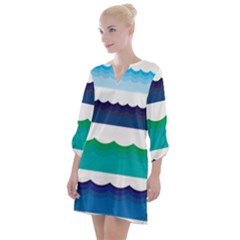 Water Border Water Waves Ocean Sea Open Neck Shift Dress by Amaryn4rt