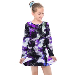 Abstract Canvas Acrylic Digital Design Kids  Long Sleeve Dress