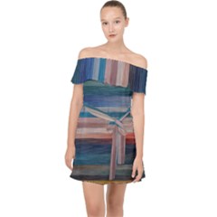 Background Horizontal Lines Off Shoulder Chiffon Dress by Amaryn4rt