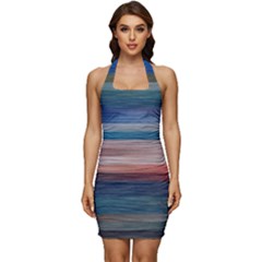 Background Horizontal Lines Sleeveless Wide Square Neckline Ruched Bodycon Dress by Amaryn4rt