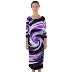 Canvas Acrylic Digital Design Quarter Sleeve Midi Bodycon Dress by Amaryn4rt