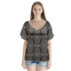 Line Geometry Pattern Geometric V-Neck Flutter Sleeve Top