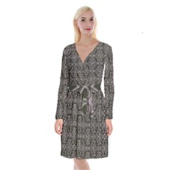 Line Geometry Pattern Geometric Long Sleeve Velvet Front Wrap Dress