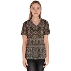 Line Geometry Pattern Geometric Women s V-Neck Scrub Top