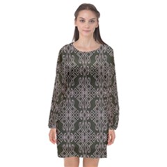 Line Geometry Pattern Geometric Long Sleeve Chiffon Shift Dress 