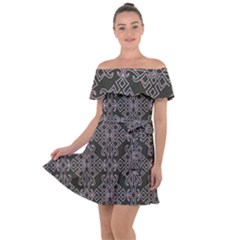 Line Geometry Pattern Geometric Off Shoulder Velour Dress