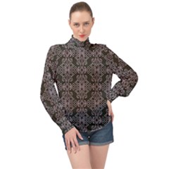 Line Geometry Pattern Geometric High Neck Long Sleeve Chiffon Top