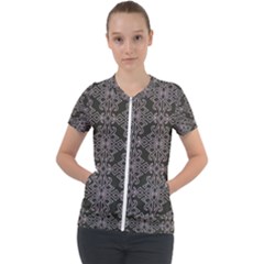 Line Geometry Pattern Geometric Short Sleeve Zip Up Jacket