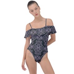 Line Geometry Pattern Geometric Frill Detail One Piece Swimsuit