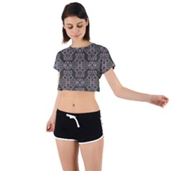 Line Geometry Pattern Geometric Tie Back Short Sleeve Crop T-Shirt