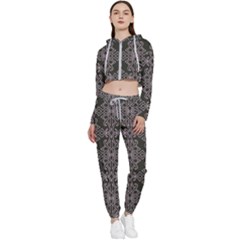 Line Geometry Pattern Geometric Cropped Zip Up Lounge Set