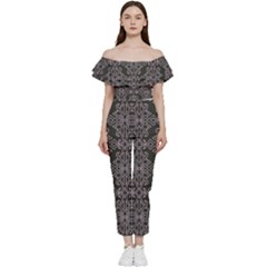 Line Geometry Pattern Geometric Bardot Ruffle jumpsuit