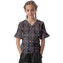 Line Geometry Pattern Geometric Kids  V-Neck Horn Sleeve Blouse